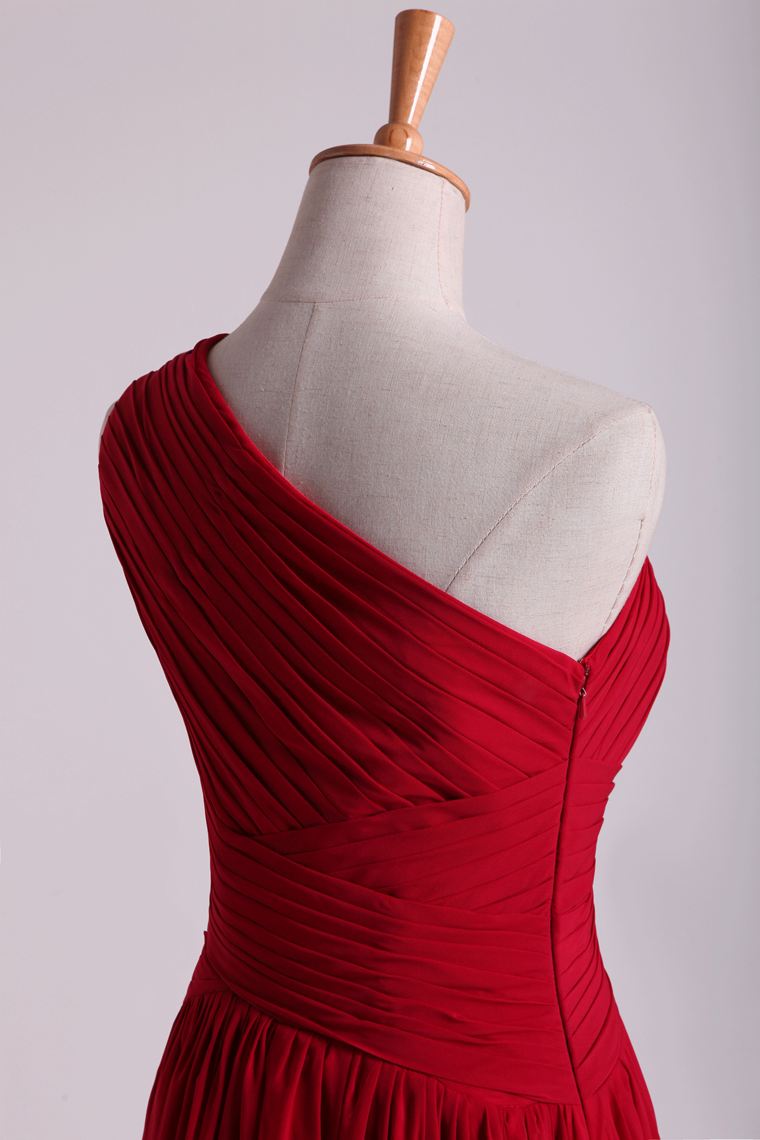 2022 One Shoulder Prom Dresses A-Line Floor-Length Chiffon With Beads