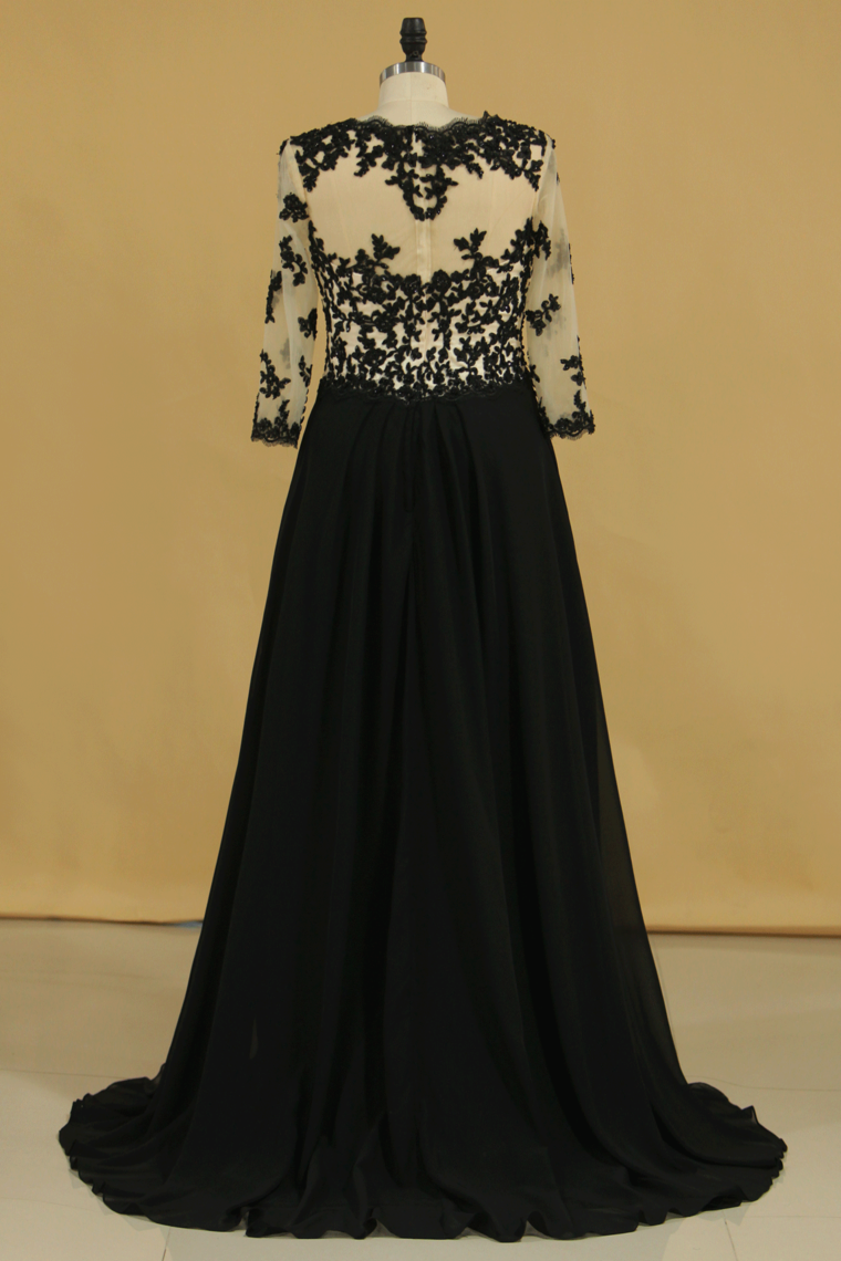 2022 Plus Size Black Mother Of The Bride Dresses V Neck A Line Chiffon With Applique