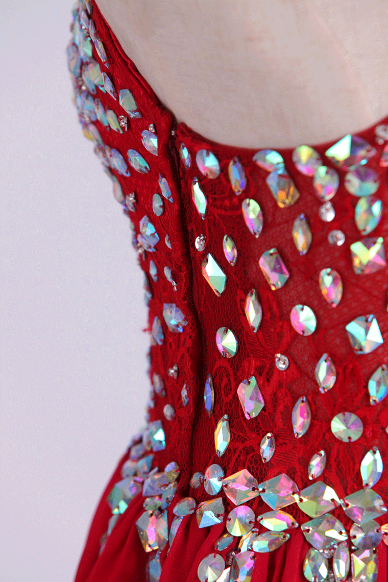 2022 Delicate Short Halter A Line Homecoming Dresses Lace&Chiffon Burgundy/Maroon Beaded Bodice