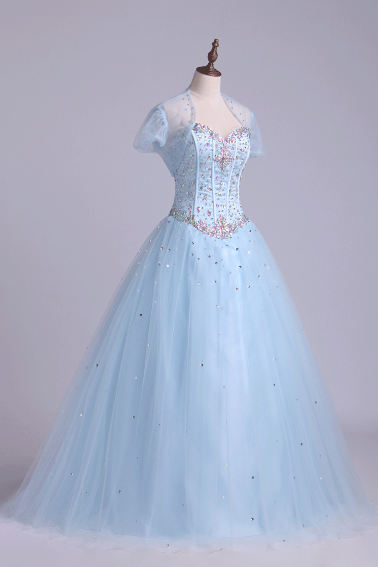 2022 Sweetheart Beaded Bodice Quinceanera Dresse Tulle Floor Length