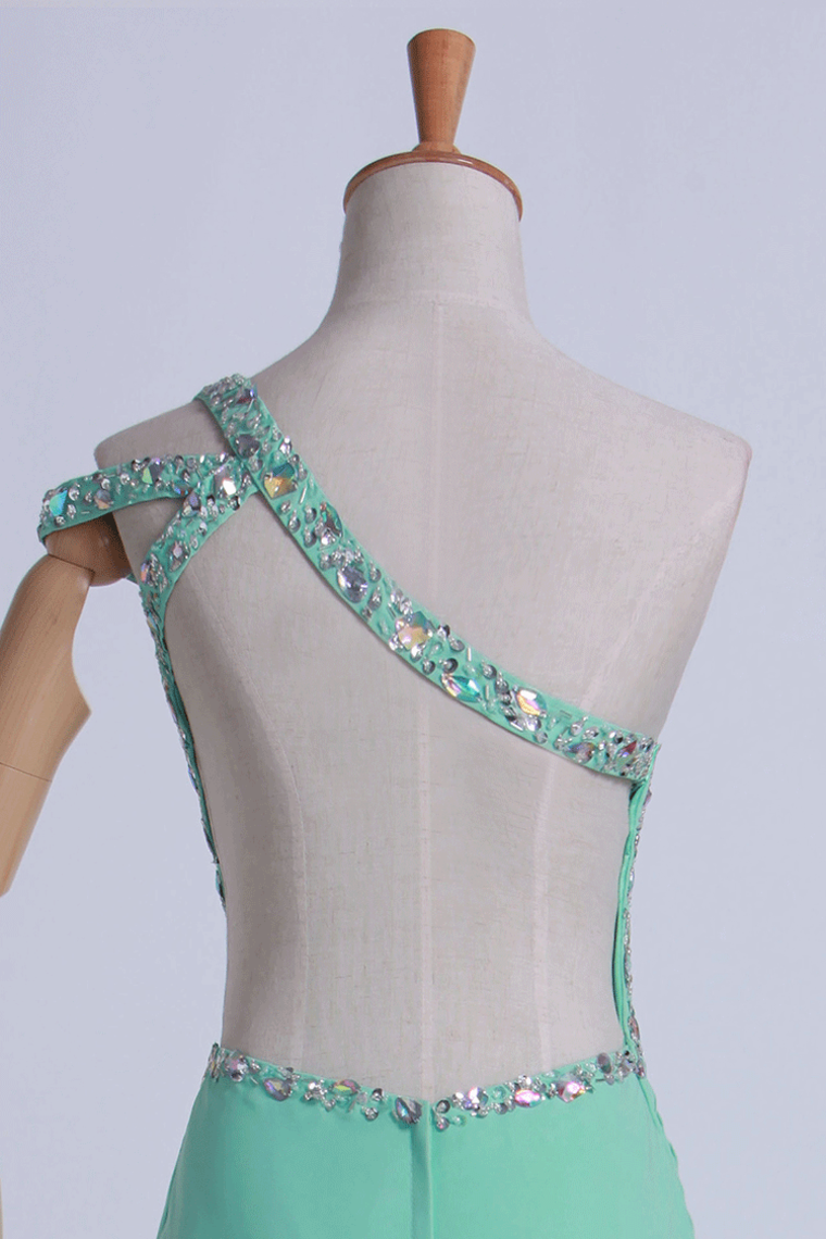 2022 One Shoulder Prom Dresses Sheath/Column Split Front Floor Length