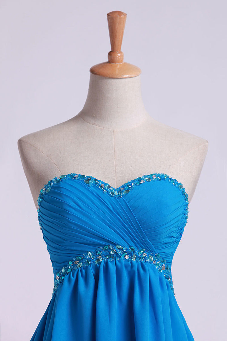 2022 Beaded Sweetheart Neckline And Waistline Pleated Bodice Chiffon White Short/Mini