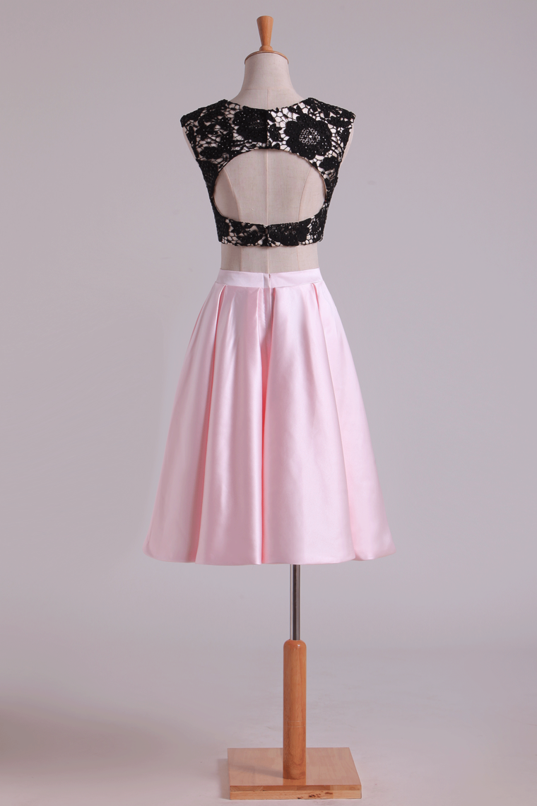 2022 Bicolor Prom Dresses Two Pieces Knee Length Backless Satin