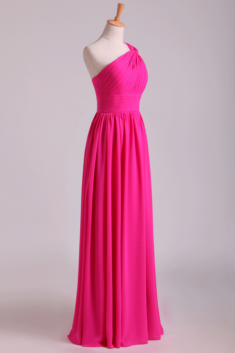 2022 Fuchsia One Shoulder A Line Chiffon Bridesmaid Dresses