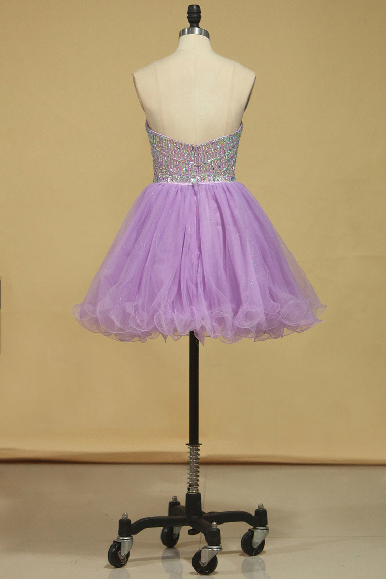 2022 A Line Sweetheart Homecoming Dresses Tulle With Rhinestone Short/Mini