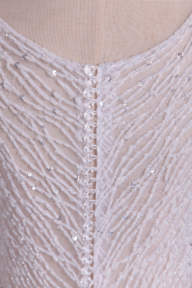 2022 V-Neck A Line Wedding Dresses Tulle Beaded Bodice Court Train