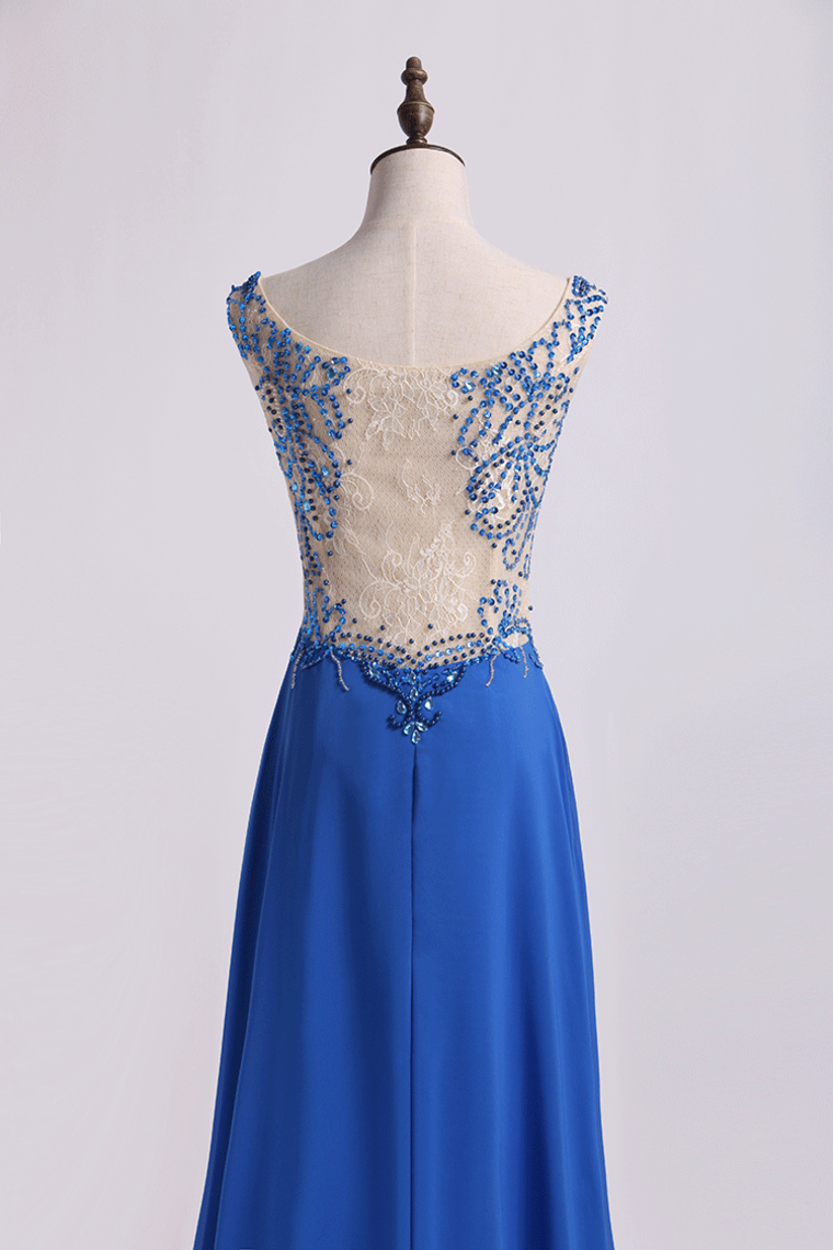 2022 Bicolor Off The Shoulder Prom Dress Beaded Lace Bodice Chiffon Floor Length