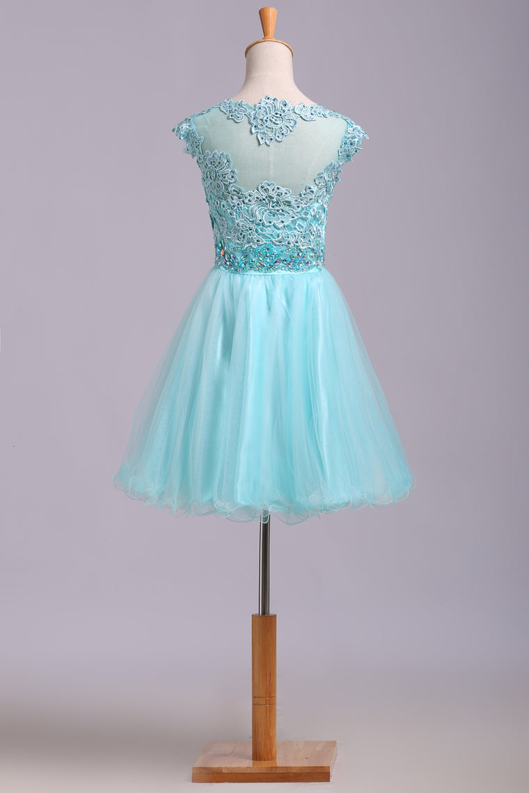 2022 Homecoming Dresses A Line Scoop Short/Mini Tulle&Lace