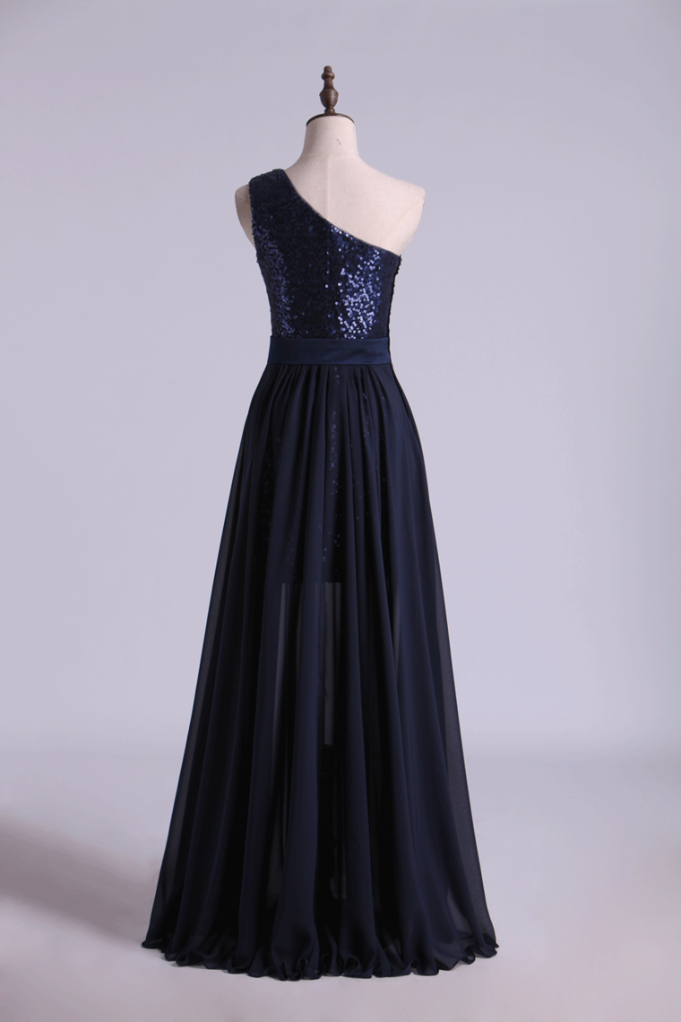 2022 Prom Dresses Column High Low One Shoulder Chiffon Beading
