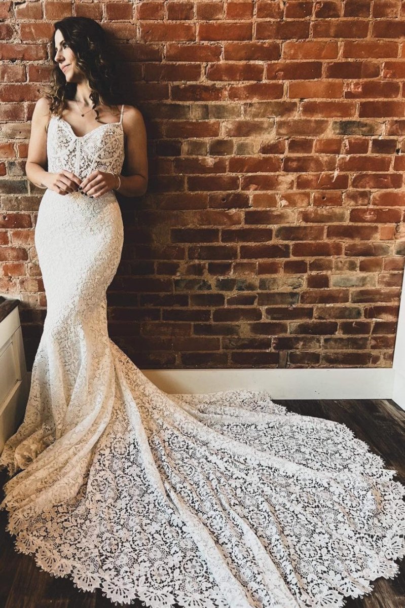 Goldie | White Lace Sweetheart Sleeveless Mermaid Long Wedding Dress
