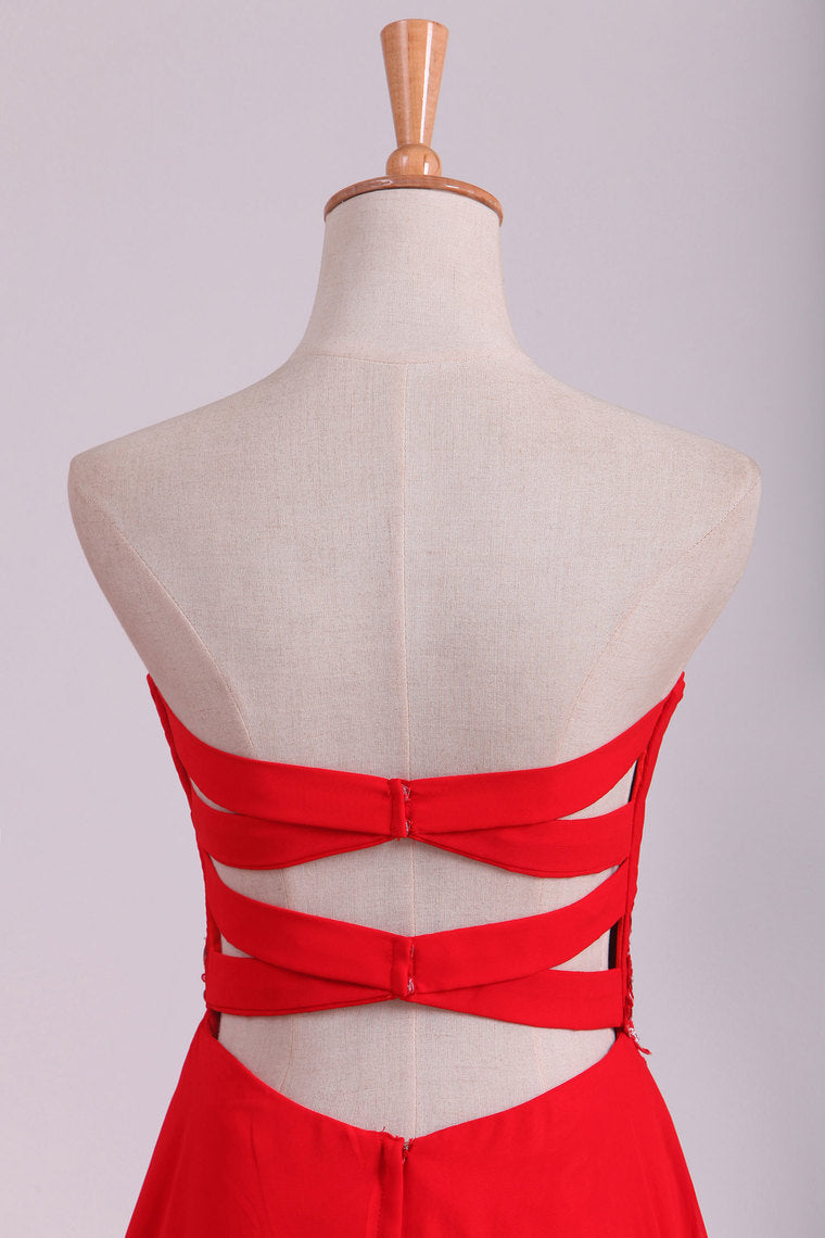 2022 Sweetheart A Line With Beading And Ruffles Chiffon Prom Dresses