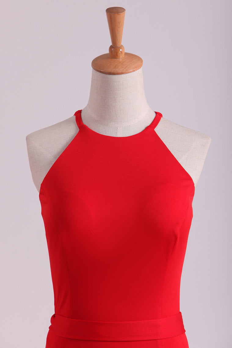 2022 Scoop Mermaid Spandex With Slit Sweep Train Evening Dresses