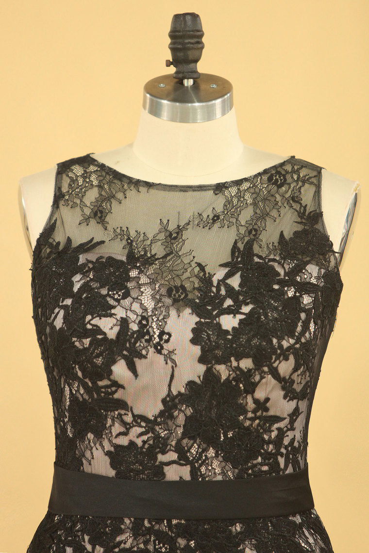 2022 Sheath Scoop Lace Mother Of The Bride Dresses With Sash And Applique