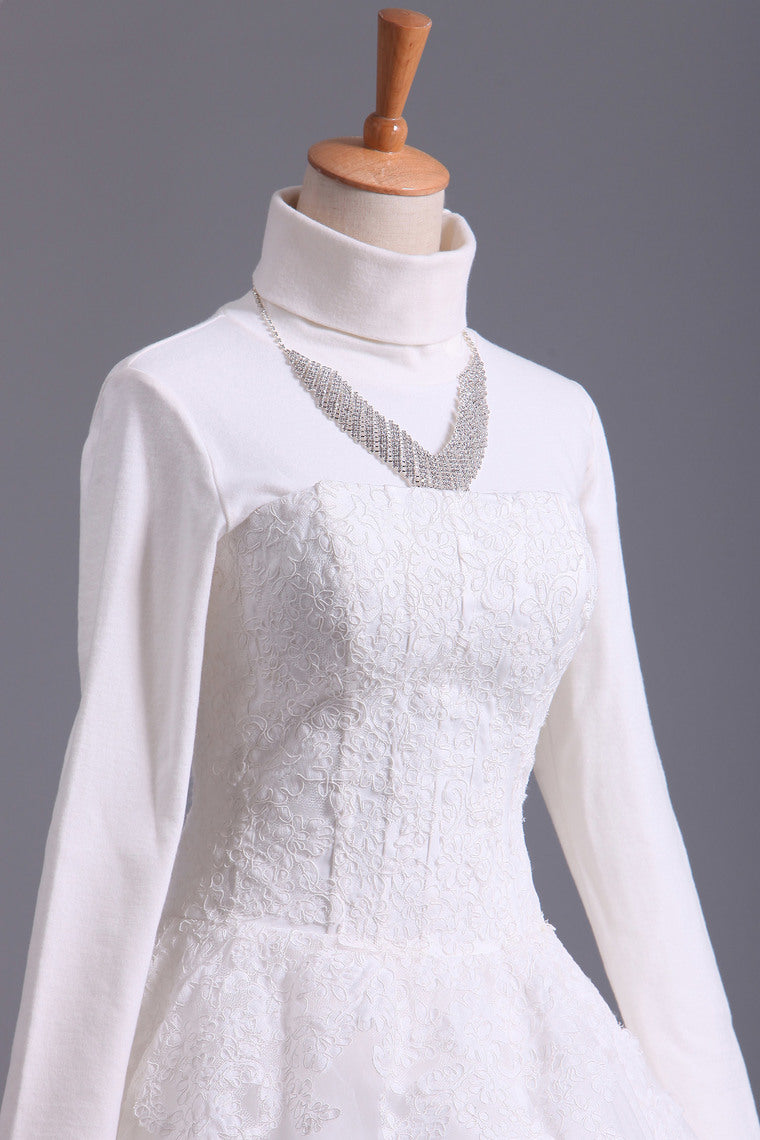 2022 Muslim Wedding Dresses A Line High Neck Tulle With Applique Court Train