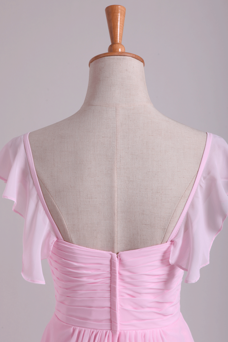 2022 Bridesmaid Dresses A Line V Neck Knee Length Chiffon