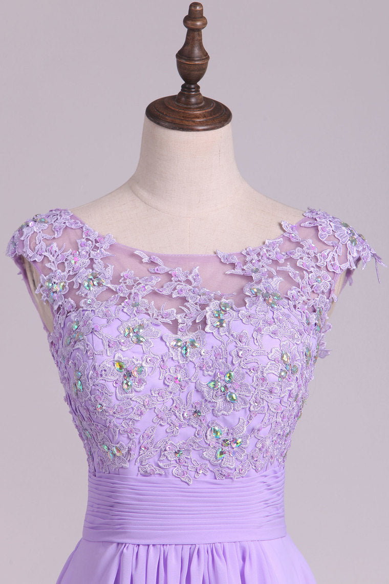 2022 New Arrival Bateau Prom Dresses A Line Chiffon With Applique And Beads