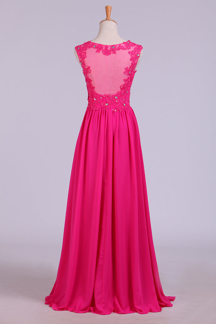 2022 V-Neck A-Line/Princess Prom Dress With Beads & Applique Tulle And Chiffon