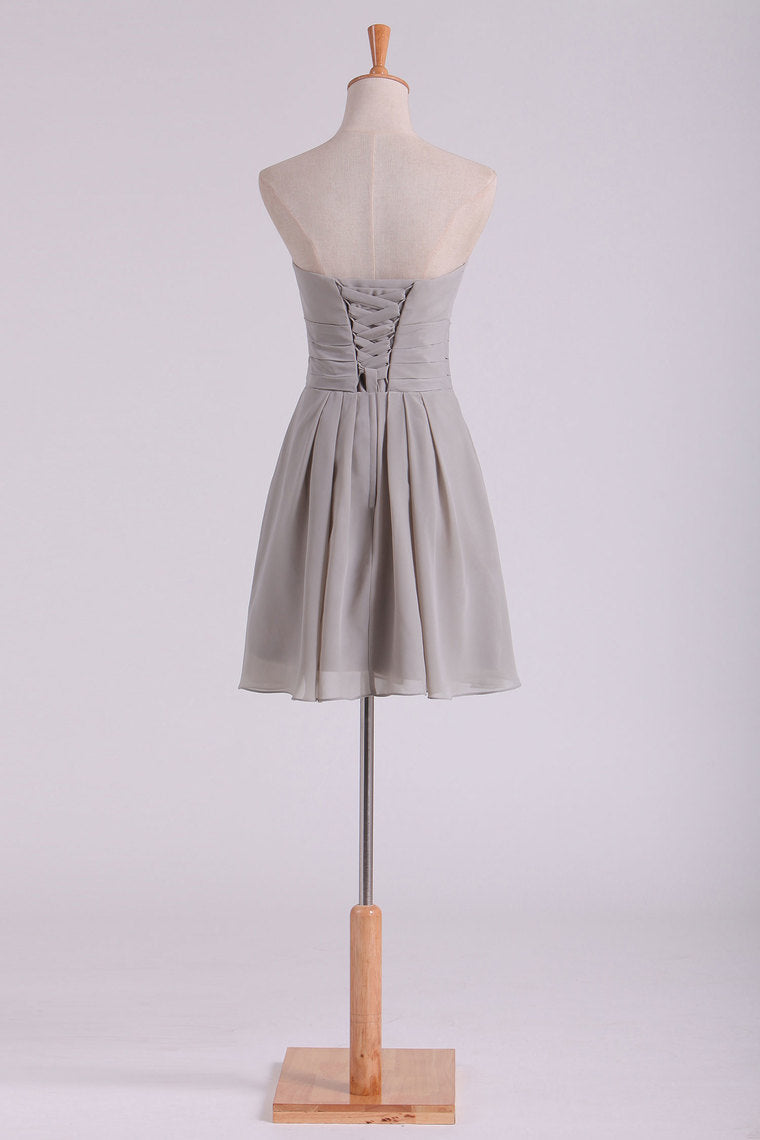 2022 Pure Sweetheart A Line Chiffon Short/Mini Homecoming Dress With Ruffles Lace Up