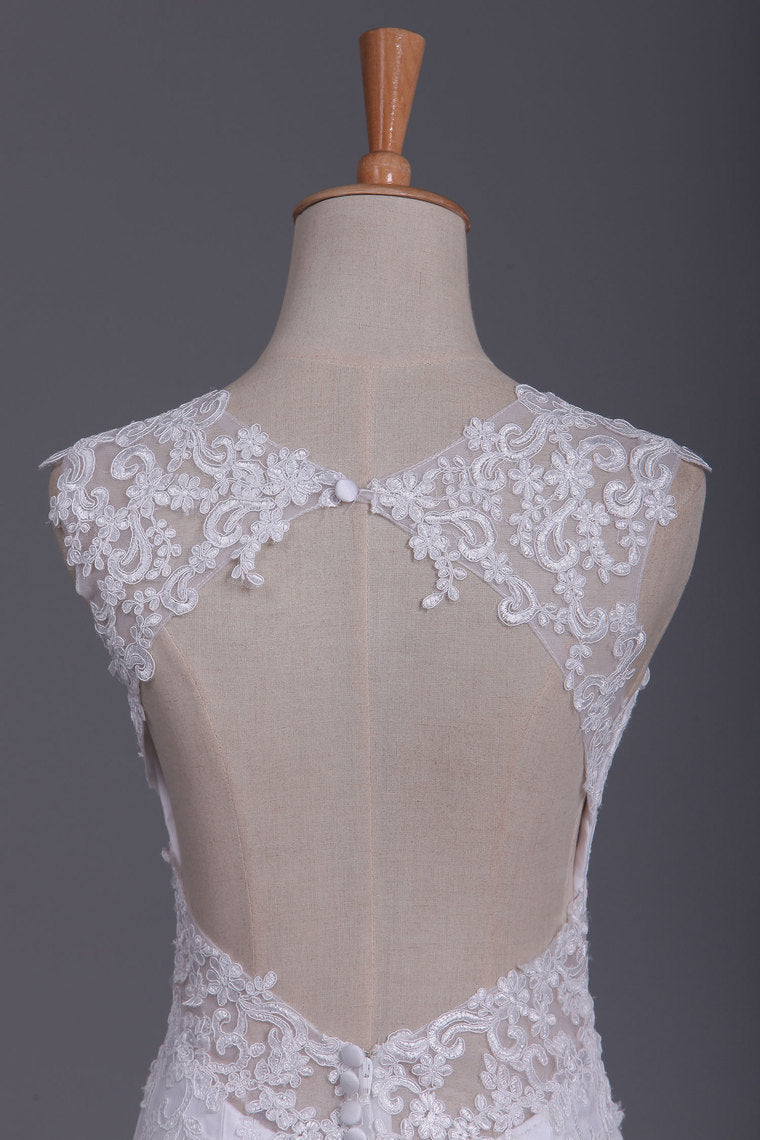 2022 Straps Wedding Dresses Mermaid/Trumpet With Applique Tulle Court Train Open Back