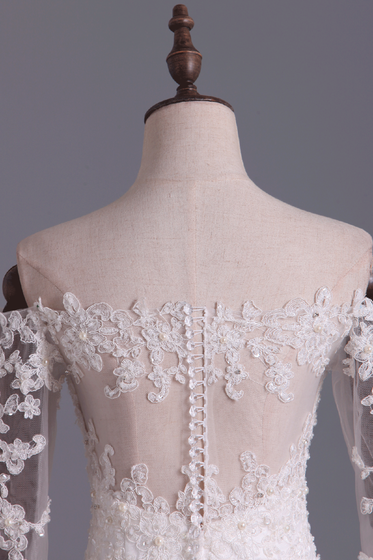 2022 Hot Mermaid Wedding Dresses 3/4 Length Sleeves Court Train With Applique New