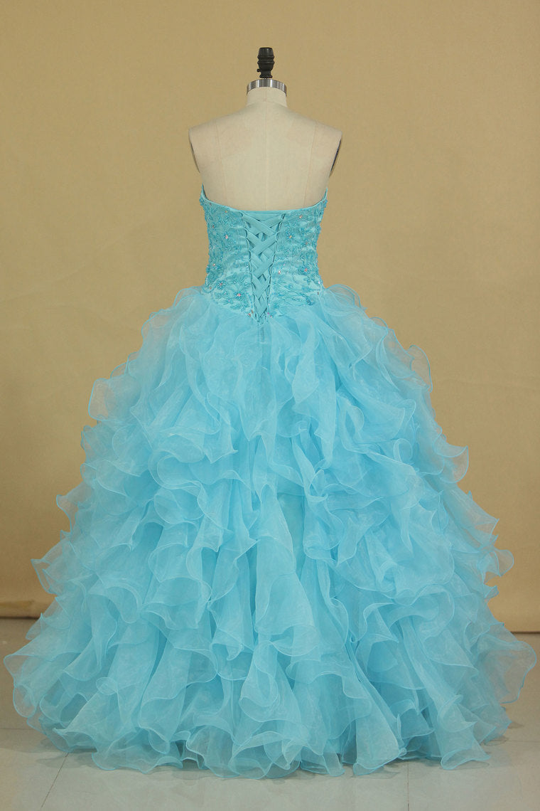 2022 Sweetheart Beaded Bodice Organza Quinceanera Dresses Floor Length