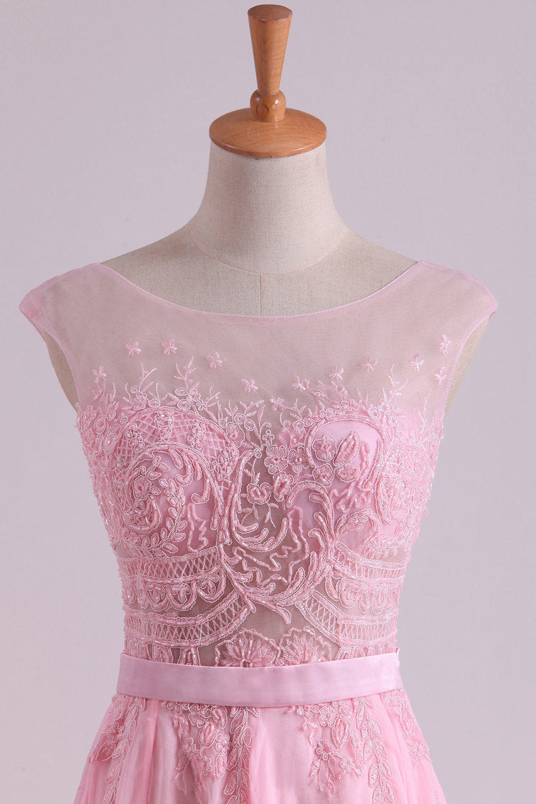 2022 Sexy Prom/Wedding Dresses With High Slit A-Line Scoop Chiffon With Embroidery & Beading