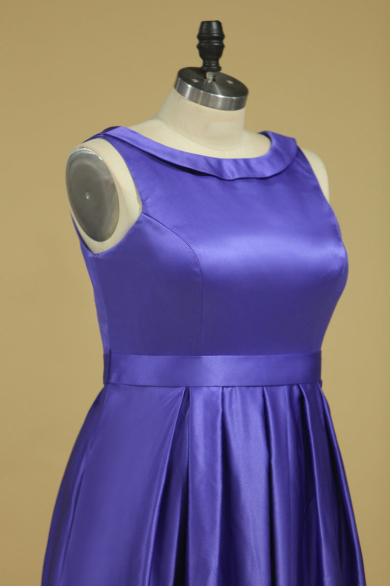 2022 Regency Plus Size A Line Evening Dresses  Cowl Neck Floor Length Satin With Sash