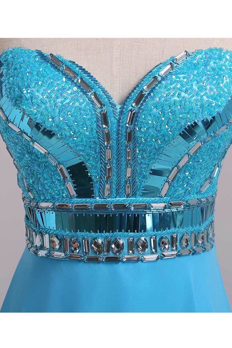 2022 Blue Prom Dresses A Line Sweetheart Floor Length Chiffon Ship Today Under  200