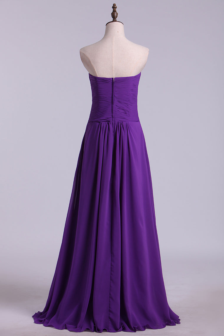 2022 Sweetheart Neckline Chic Dress Pleated Bodice A Line Chiffon With Slit