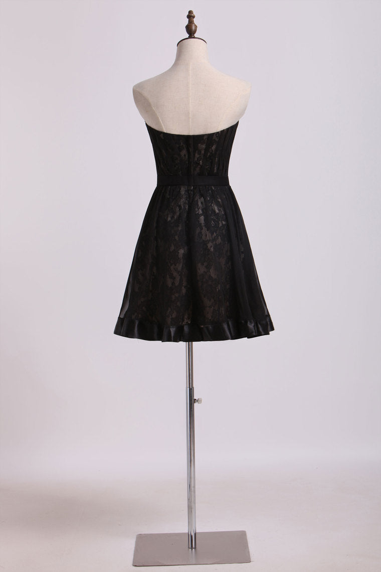 2022 Sweetheart Homecoming Dresses A Line Chiffon&Lace With Ribbon Short/Mini