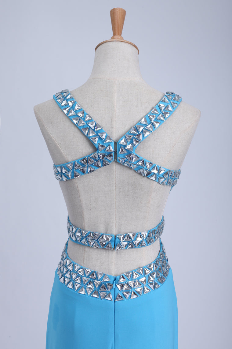 2022 Straps Prom Dresses Open Back Sheath/Column With Beading