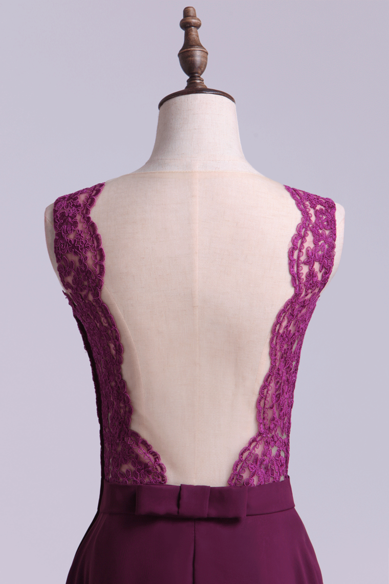 2022 Scoop A Line Exquisite Lace & Chiffon Prom Dresses