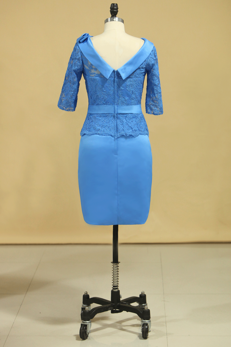 2022 Plus Size Scoop Half Sleeve Mother Of The Bride Dresses Satin With Applique & Bow Knot