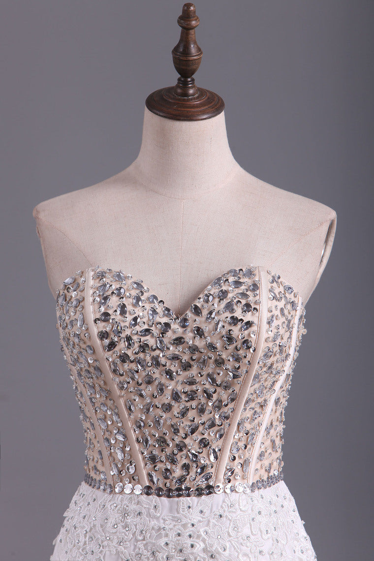 2022 Prom Dresses Mermaid Sweetheart  Floor Length Tulle With Beads And Applique