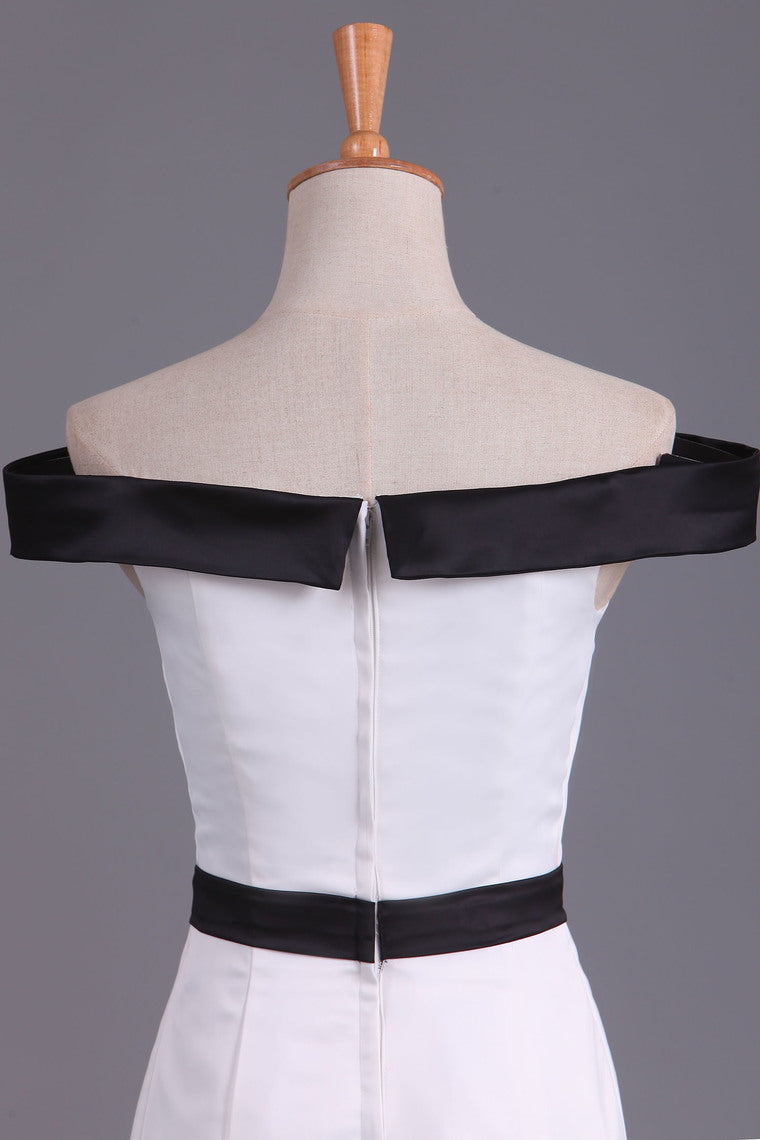 2022 Bicolor Boat Neck Evening Dresses Mermaid Stretch Satin Sweep Train