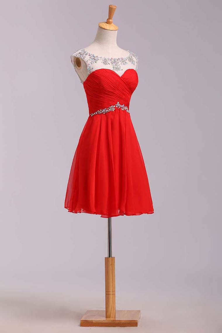 2022 Cute Homecoming Dresses Short/Mini Rulffled&Beaded Chiffon Dark Royal Blue