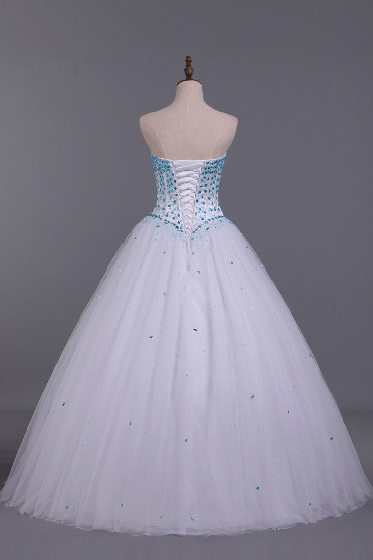 2022 Sweetheart Prom Dresses A Line Floor Length Beaded Bodice With Tulle Skirt