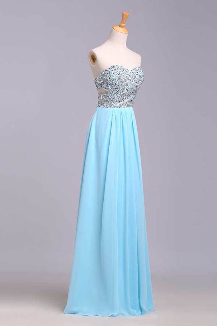 2022 Prom Dresses A-Line Sweetheart Chiffon Floor Length With Beading/Sequins