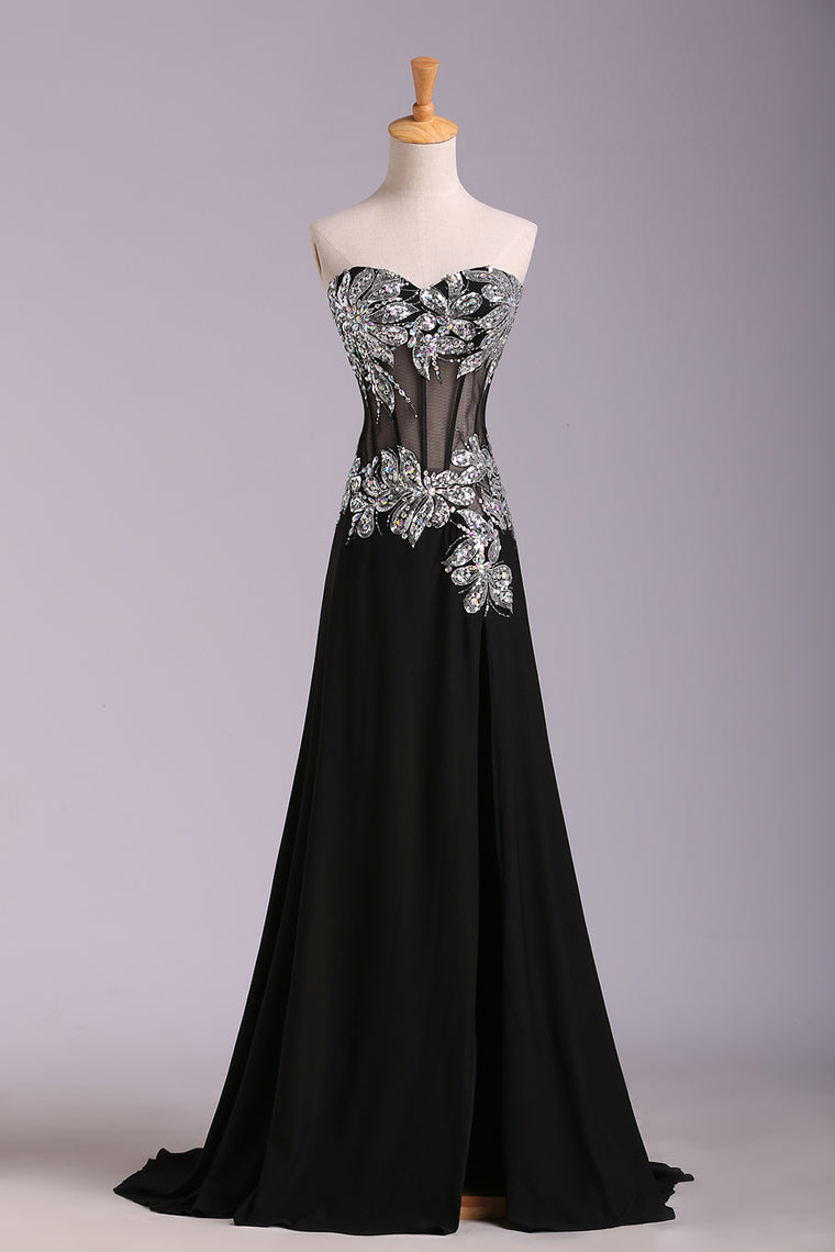 2022 Prom Dresses Mermaid/Trumpet Black Sweetheart Chiffon With Rhinestone