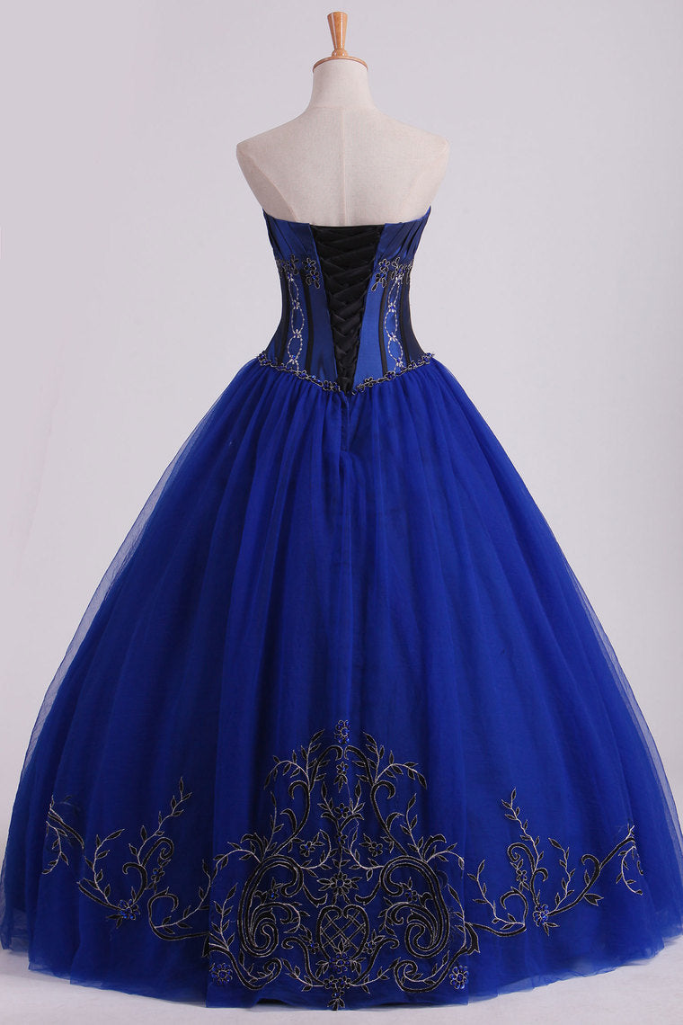 2022 Dark Royal Blue Ball Gown Sweetheart Floor Length Quinceanera Dresses With Beading