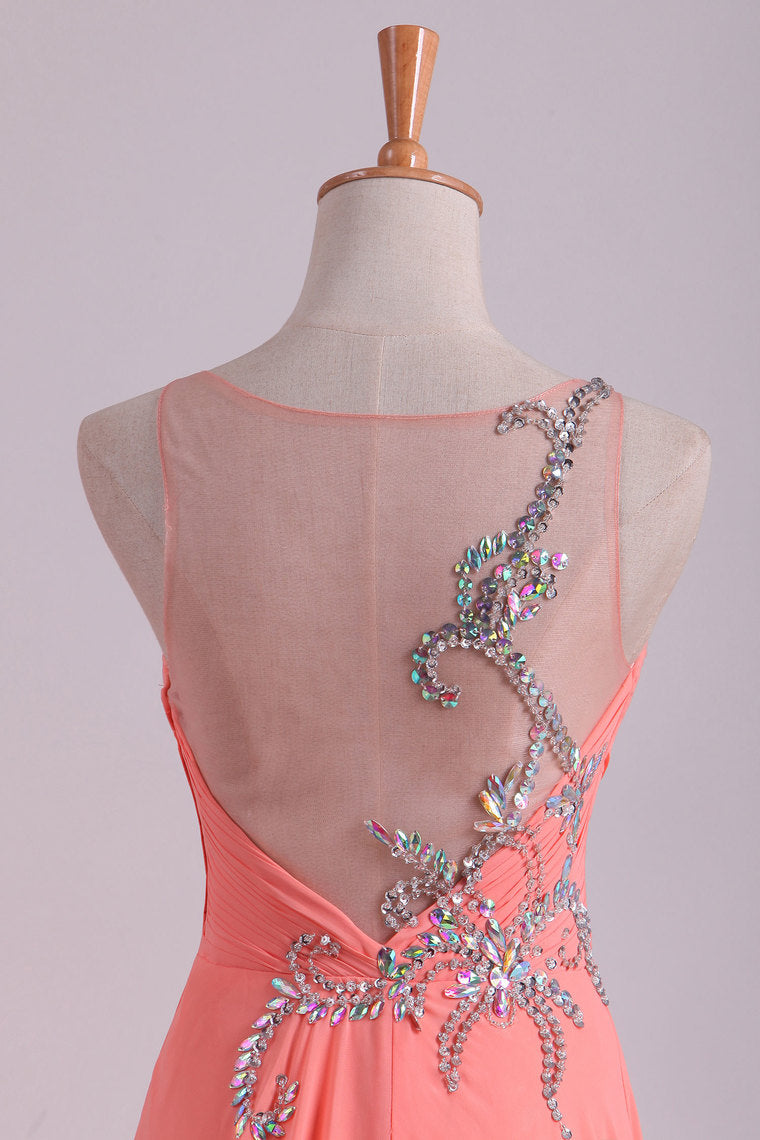 2022 Prom Dress Bateau Fitted And Ruffled Bodice With Long Chiffon Skirt Sweep Train