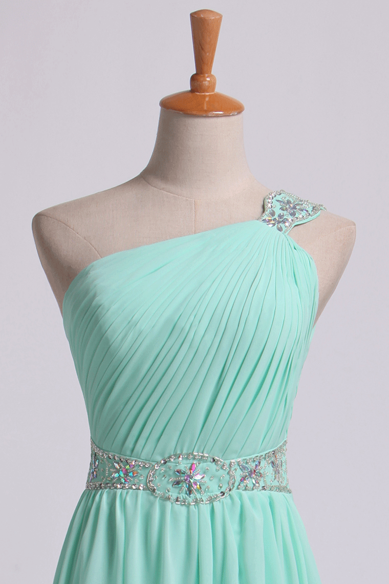 2022 Prom Dresses One Shoulder A-Line Chiffon With Beading&Sequins Floor Length