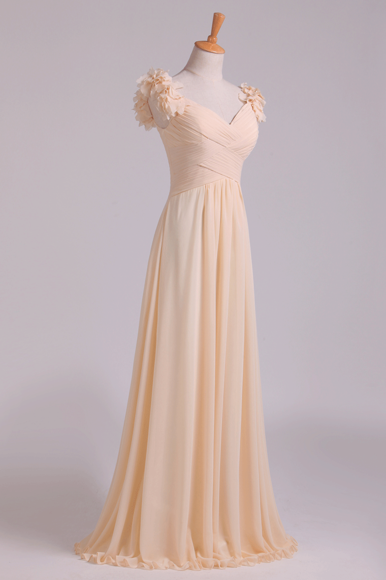 2022 Off The Shoulder Bridesmaid Dresses A-Line Chiffon With Ruffles