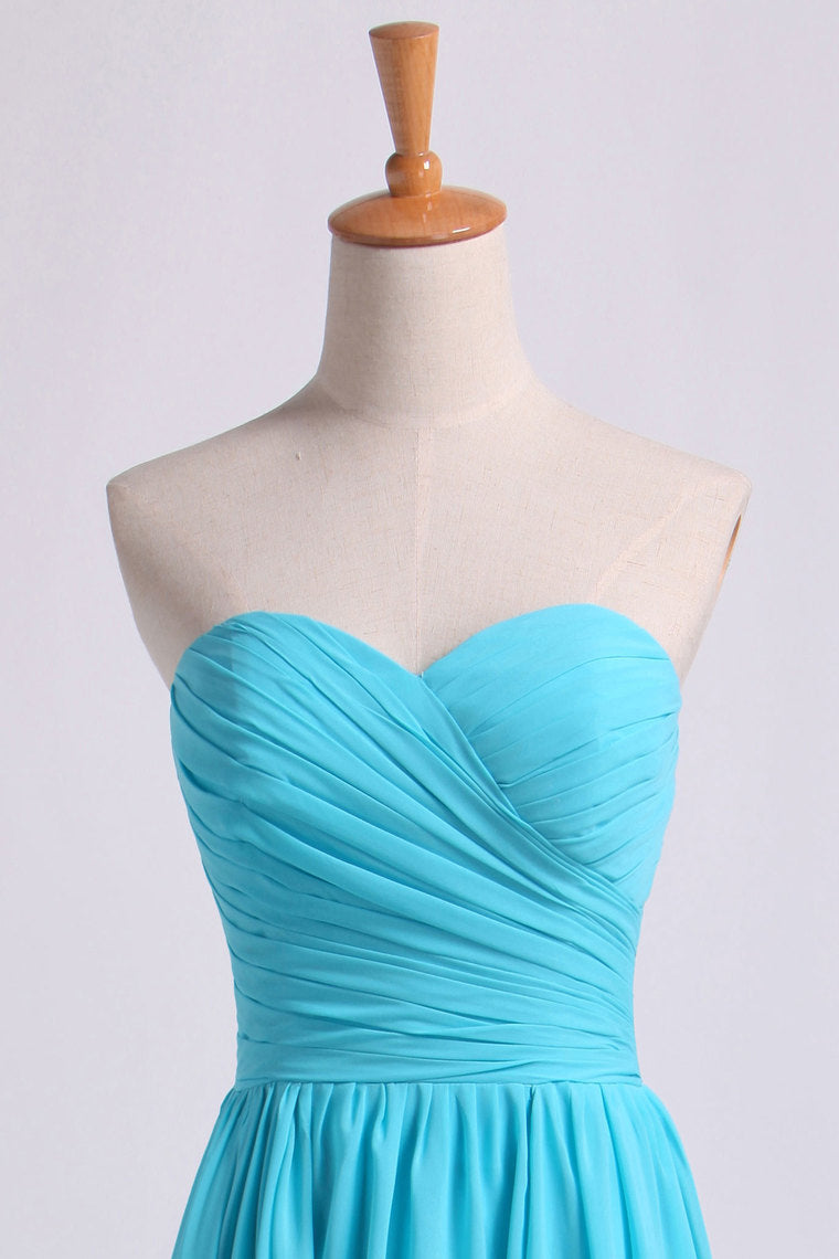 2022 Sweetheart Pleated&Fitted Bodice A Line Dress Full Length With Layered Chiffon Skirt