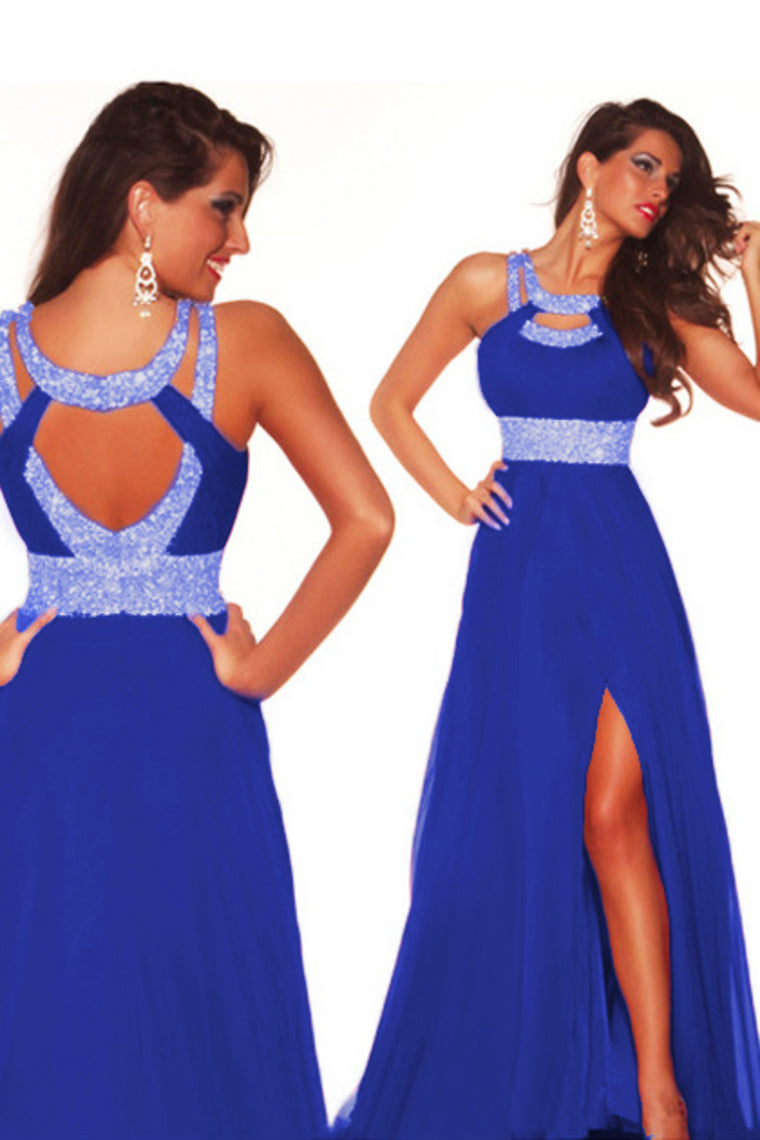 2022 Sexy Prom Dresses A Line Scoop Sweep/Brush Red  Open Back