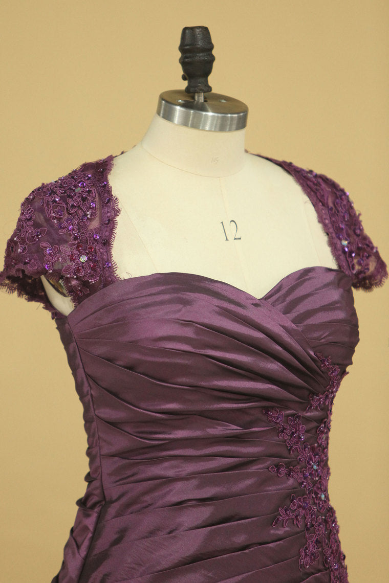 2022 A Line Mother Of The Bride Dresses Taffeta With Applique Floor Length