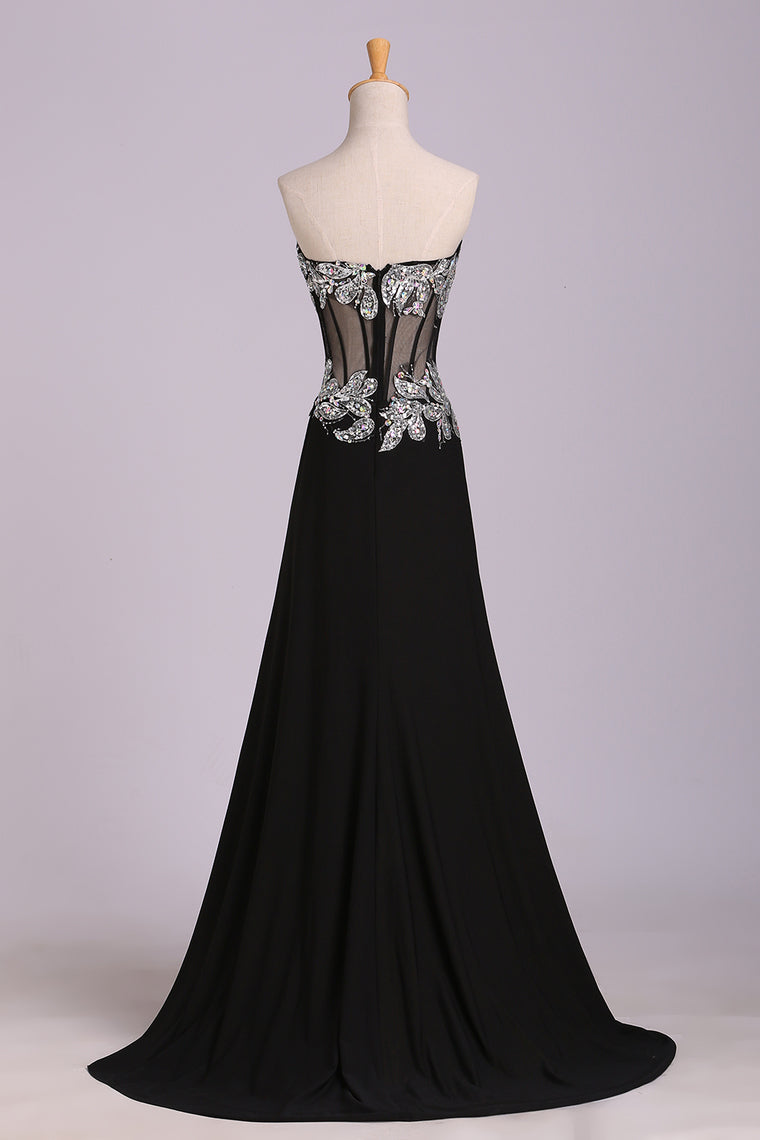 2022 Prom Dresses Mermaid/Trumpet Black Sweetheart Chiffon With Rhinestone