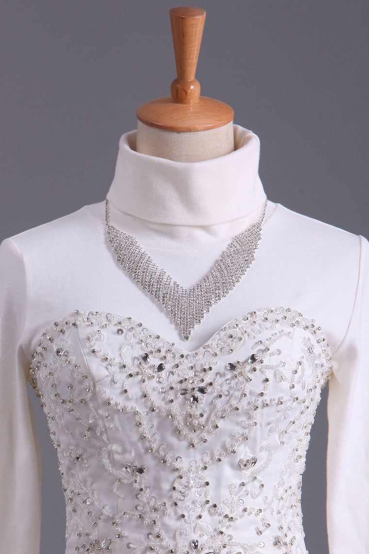 2022 Sweetheart Beaded Bodice Sheath/Column Wedding Dress With Organza Skirt