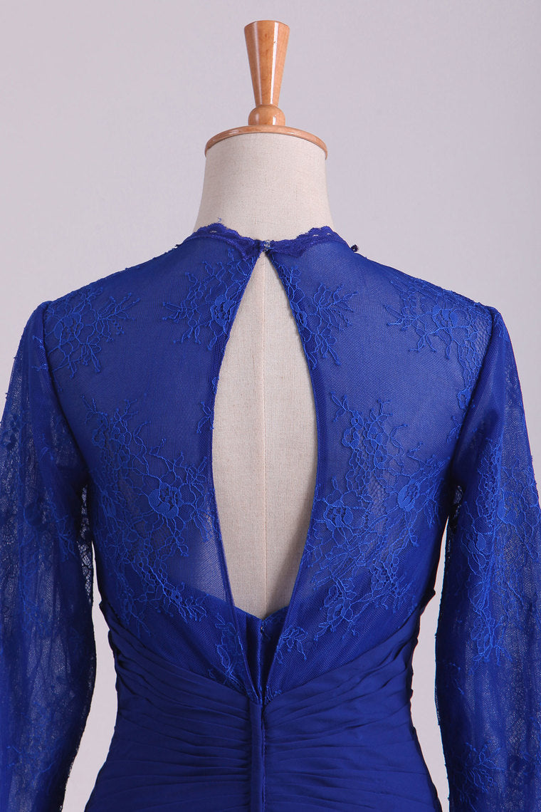 2022 Mother Of The Bride Dresses Long Sleeves Chiffon With Applique Open Back Dark Royal Blue