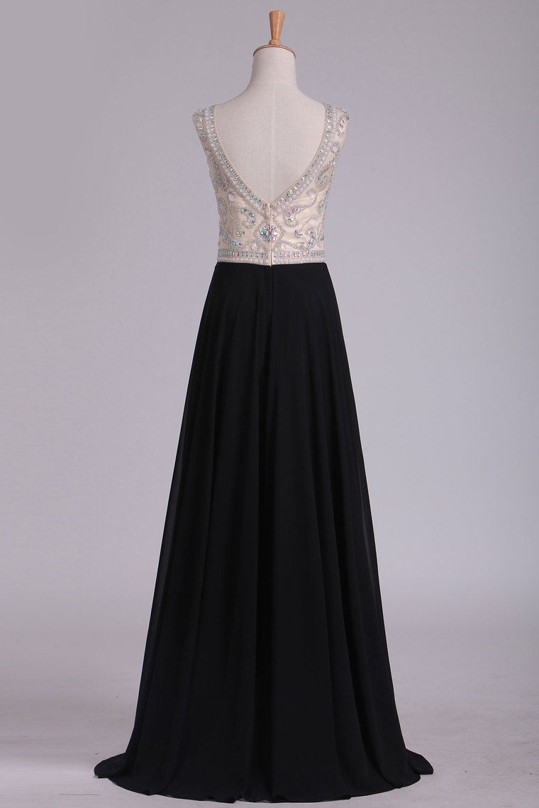 2022 Cap Sleeve Prom Dresses Bateau With Beading And Slit Chiffon